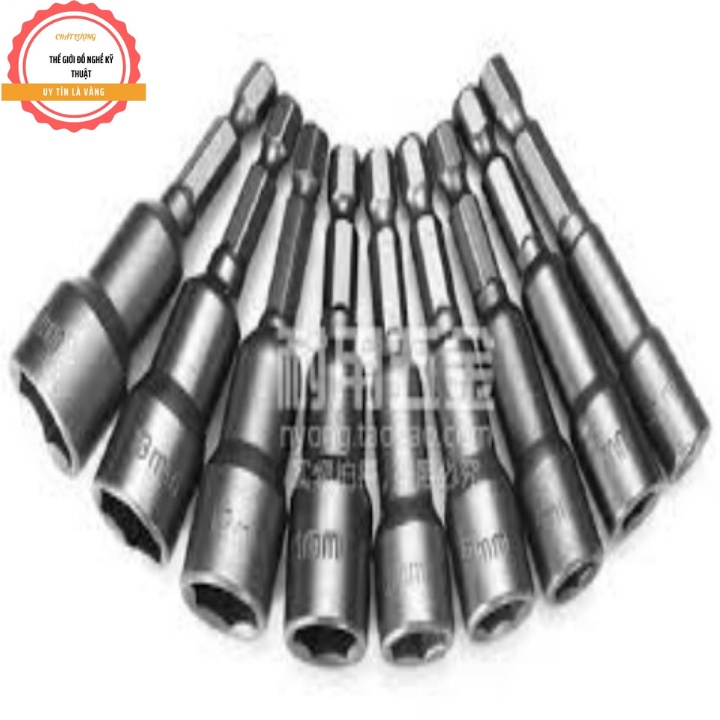 Bộ 14  đầu chụp bulong - Đầu bắn tôn vặn ốc bulong lục giác 6-19mm + 1 chân cài chuyển đổi để dùng cho khaon bê tông