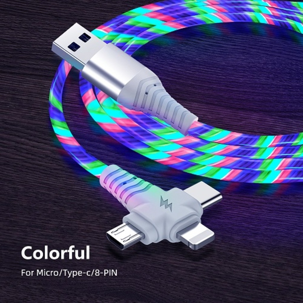 Dây Cáp Sạc Nhanh Usb Loại C 3 Trong 1 Tích Hợp Đèn Led Phát Sáng