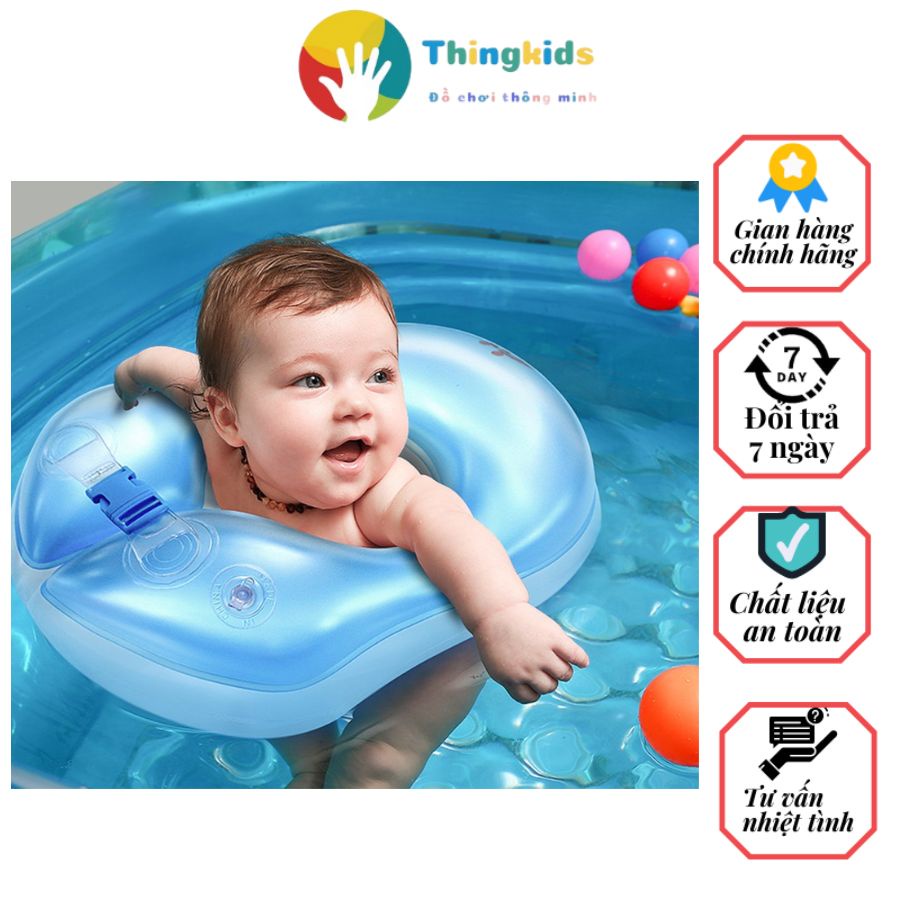 Phao bơi đeo cổ cho bé sơ sinh 0- 2 tuổi tập bơi đứng có quai tay cầm chống lật - Thingkids