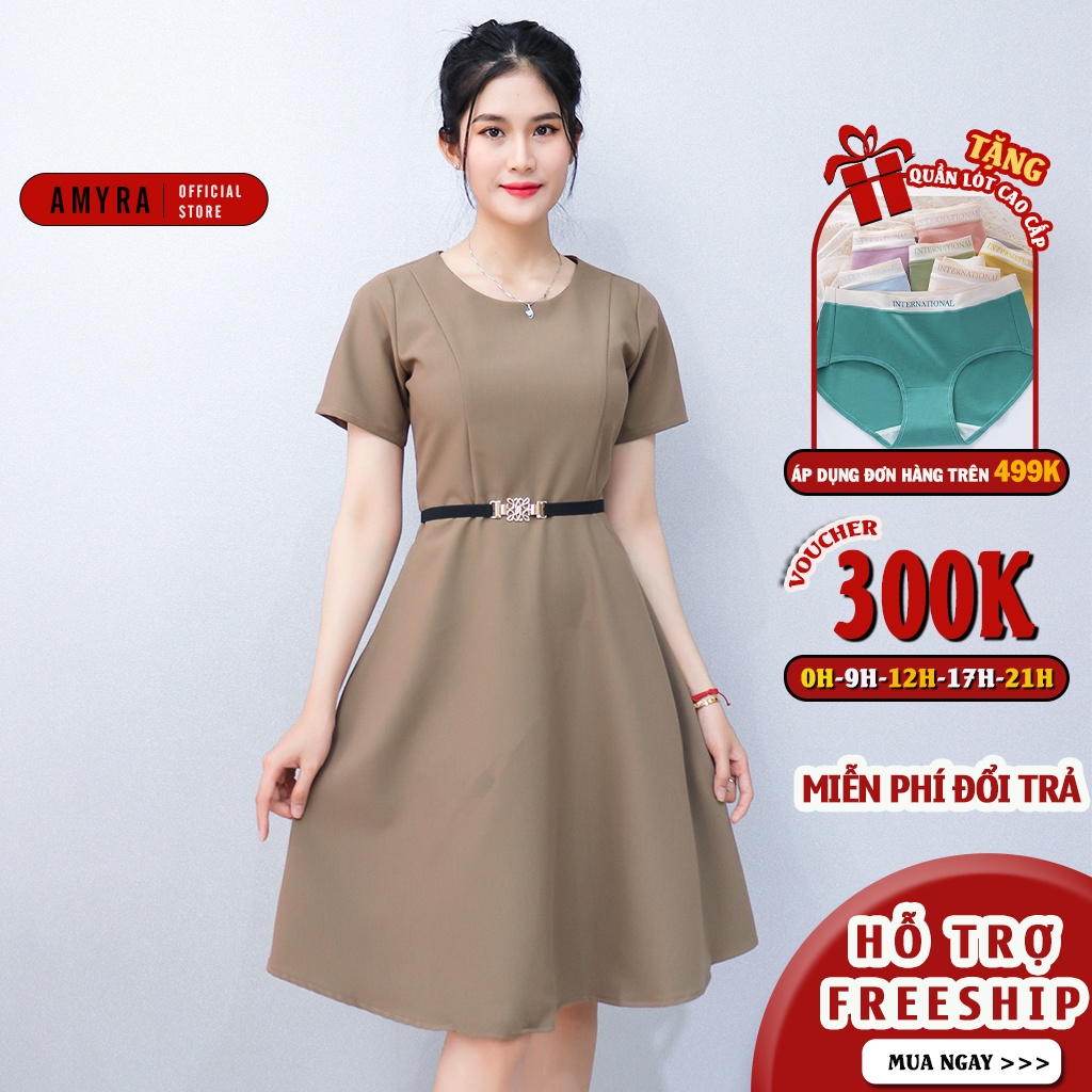 Đầm trung niên sang trọng cao cấp cho mẹ bigsize AMYRA, thiết kế dự tiệc dáng xòe công sở qua gối DA174