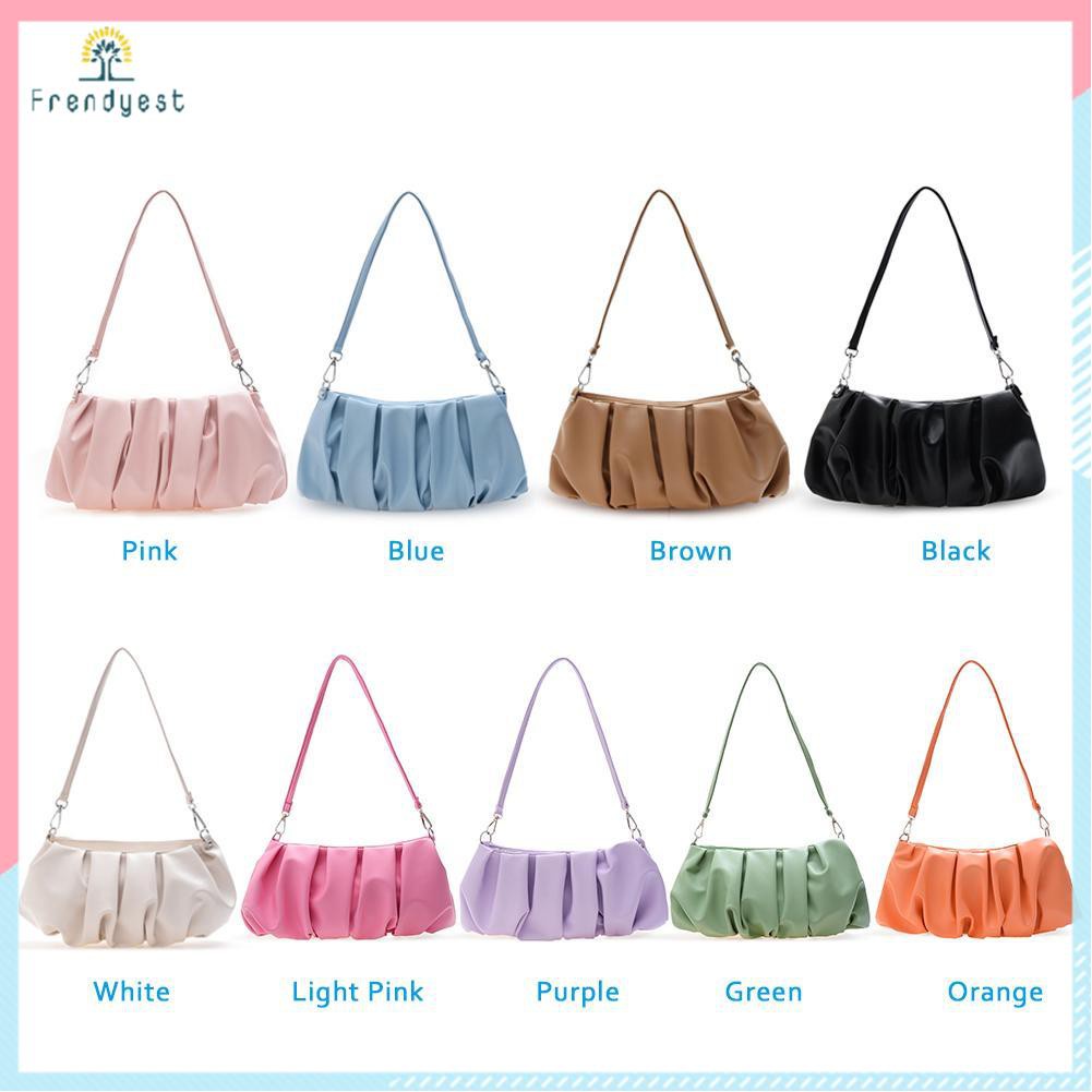 Pleated Shoulder Handbag Women PU Elegant Underarm Cloud Bags (Orange)