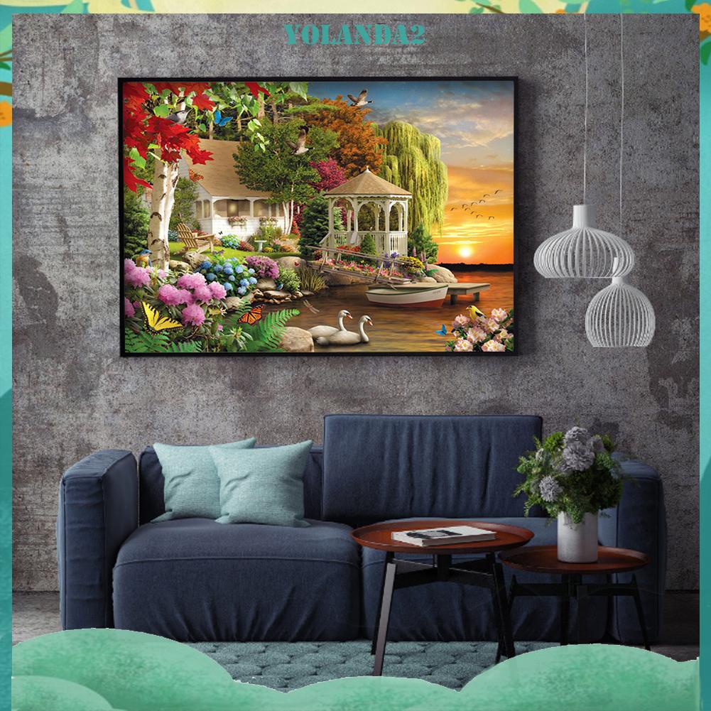 Tranh thêu chữ thập 40x50cm hình cảnh quan vườn cây trang trí nhà ở