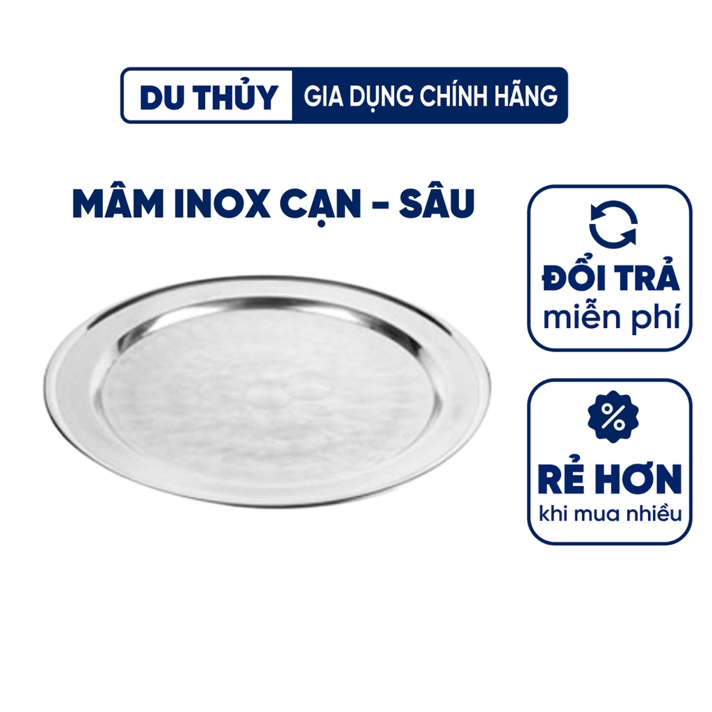 Mâm inox tròn size 44 - 52 cm, dùng làm mâm phục vụ, mâm đựng cơm canh chất liệu inox sáng bóng của gia dụng du thủy