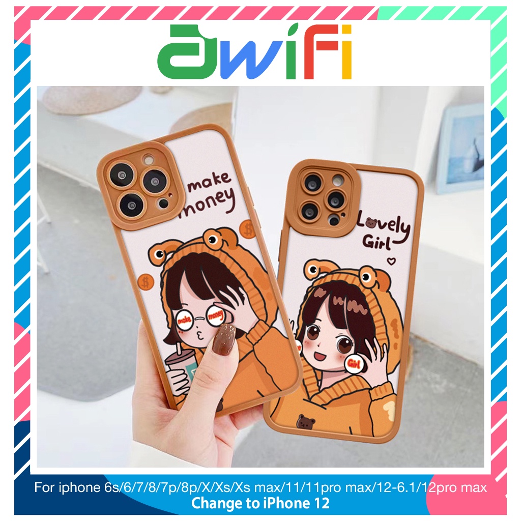 Ốp Lưng Iphone Cạnh Vuông Lỗ Camera Lovely Girl 6/6Splus/7/7Plus/8/8Plus/X/Xr/Xs/11/12/13/Pro/Max/Plus/Promax - Awifi M3 - 1
