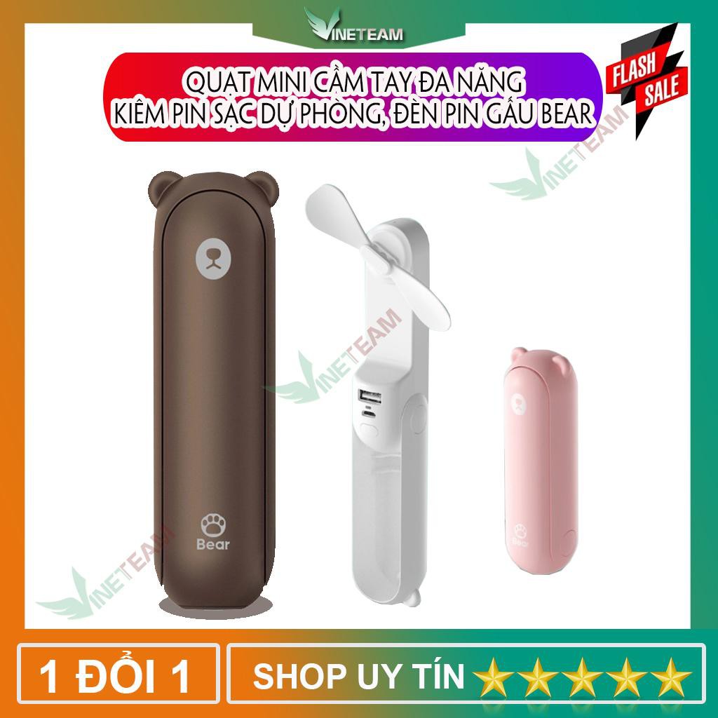 Quạt Mini Cầm Tay Đa Năng Kiêm Pin Sạc Dự Phòng, Đèn Pin Gấu Bear -DC4036 | BigBuy360 - bigbuy360.vn
