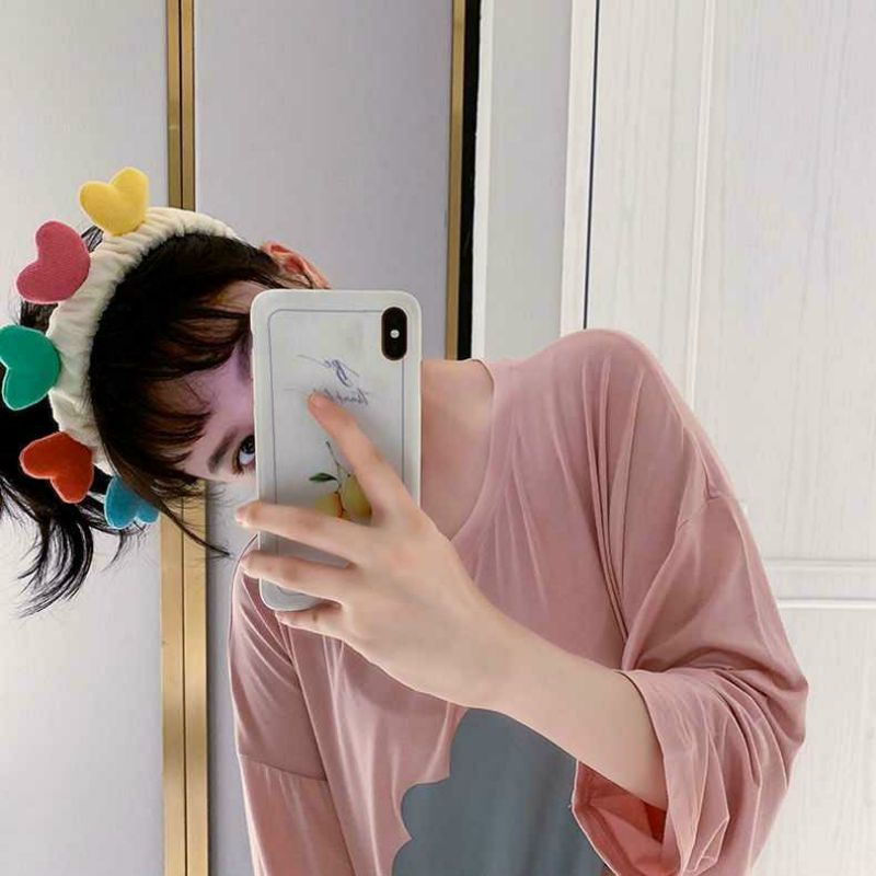 Băng đô rửa mặt hình 5 trái tim màu pastel xinh xắn
