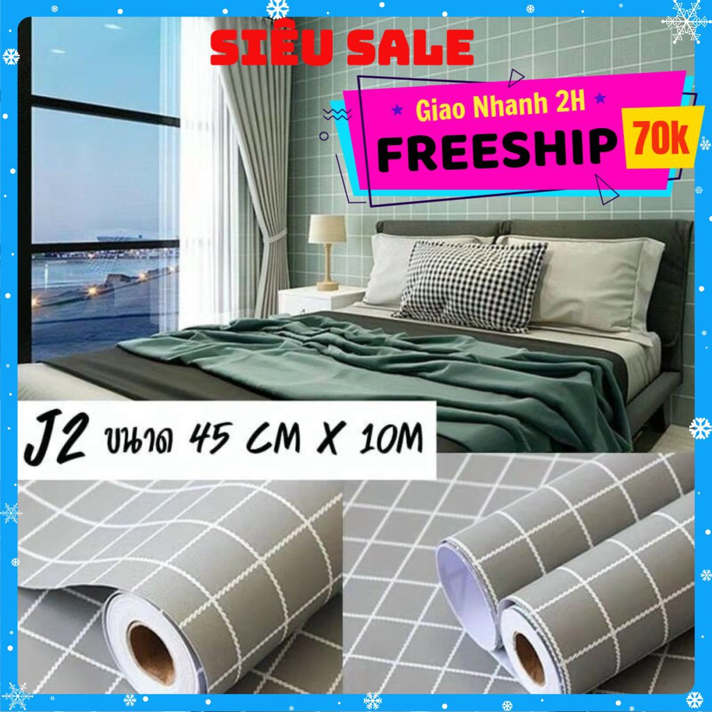 10M giấy dán tường kẻ Caro Xám Ghi keo sẵn khổ 45 cm