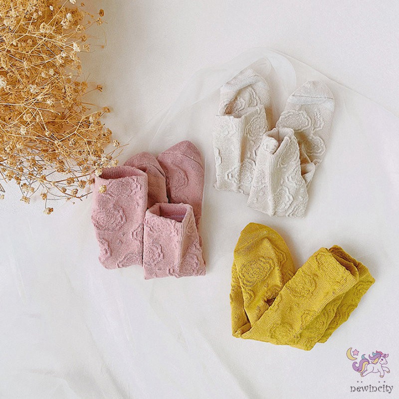 Set 3 đôi vớ lửng in hoa kiểu Hàn Quốc xinh xắn cho bé gái