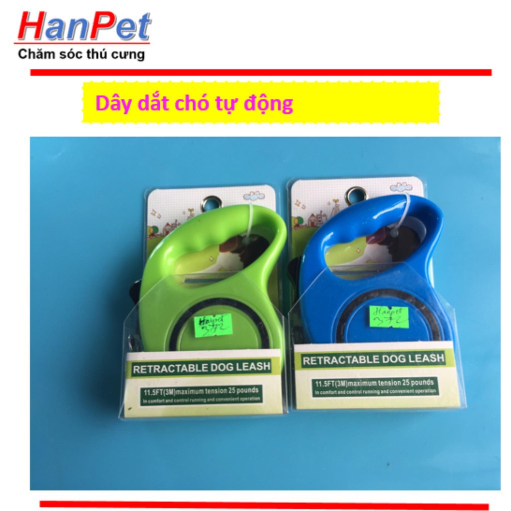 HN-Dây dắt chó mèo tự động - Hàng công ty - (hanpet 372) dây dẫn chó tự rút (bản 3m - chó dưới 7kg)