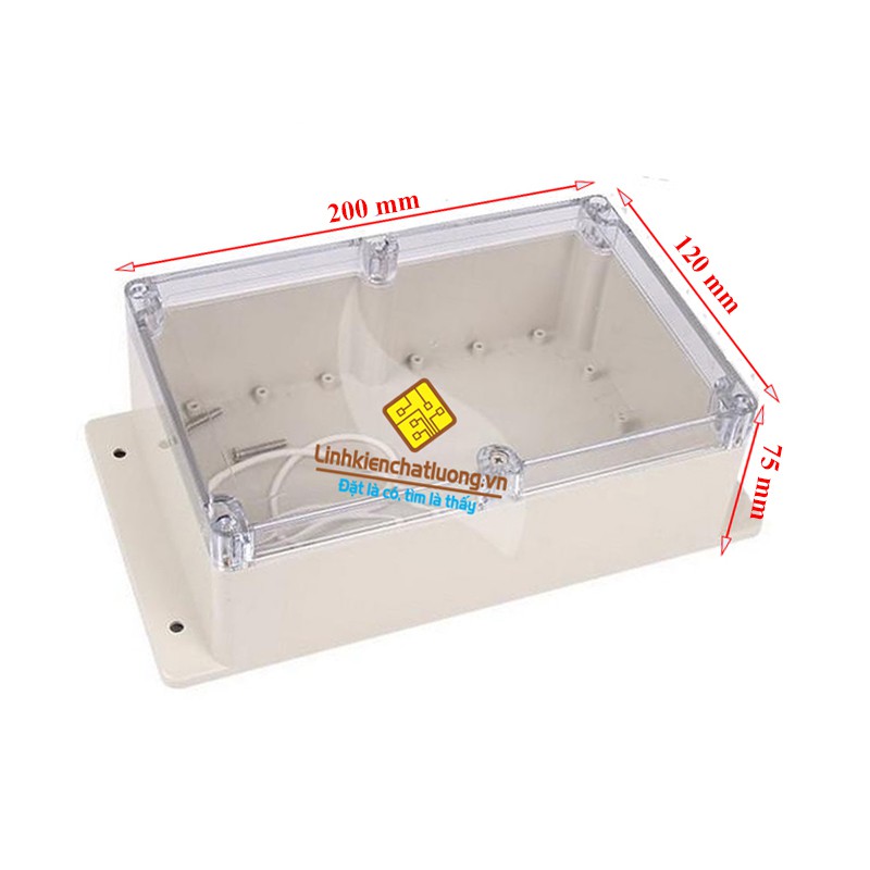 Hộp nhựa 200x120x75mm có tai nắp trong suốt