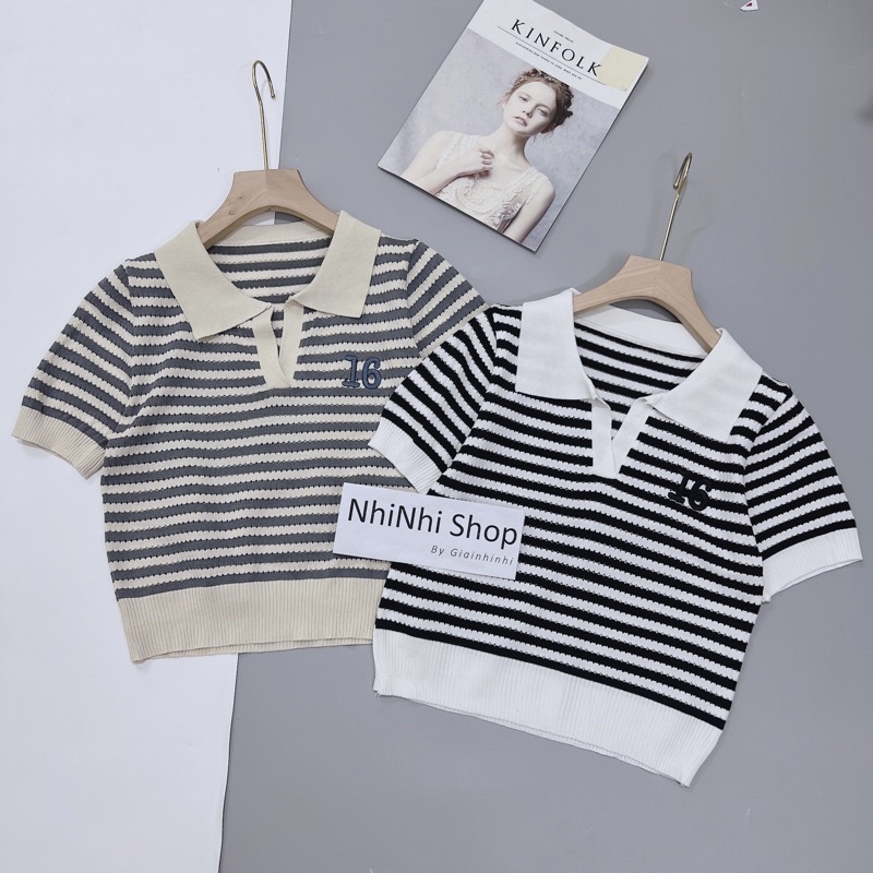 Áo polo len kẻ ngang thêu số 16 siêu đẹp AL7820 - NhiNhi Shop