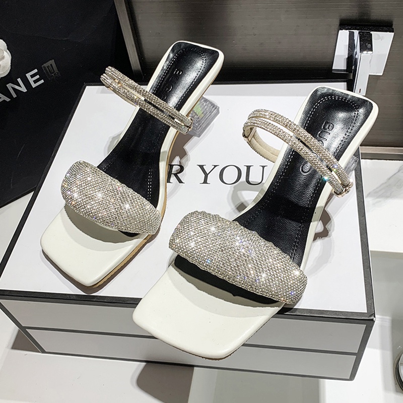 Giày sandal IELGY cao gót hở ngón quai đính đá thời trang dành cho nữ