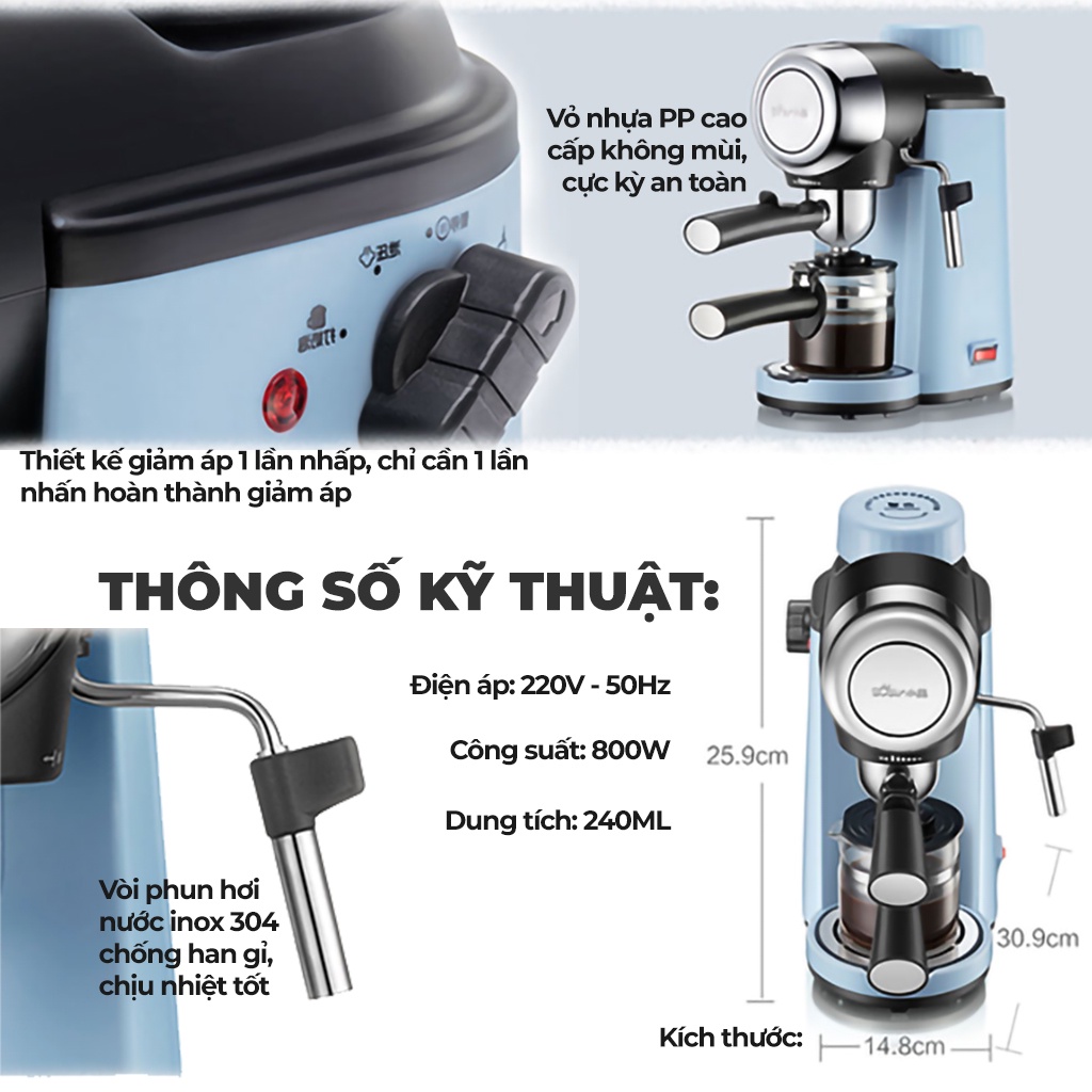 Máy Pha Cà Phê BEAR Tạo Bọt Sữa Tự Động, KFJ-A02N1, 240ML,  800W, BH 06 Tháng, KC Home