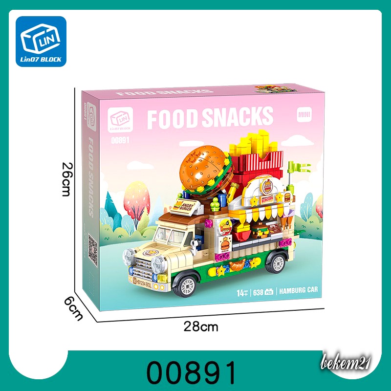 Lego Xếp Hình Con Gái Xe Chở Bánh Humberger 636 chi tiết Food Snack Xe Chở Trái Cây Nước Uống đồ chơi ghép hình bé gái