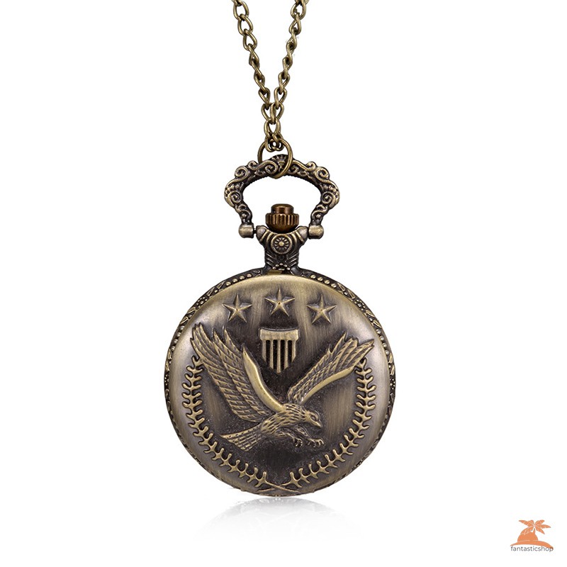 #Đồng hồ bỏ túi# 1pc Men Women Quartz Pocket Watch Star Olive Branch Carved Case with Chain