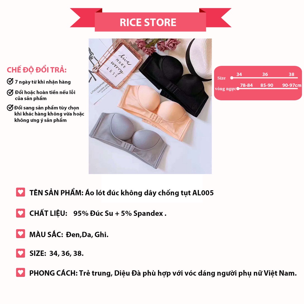 [Thanh Lý] áo lót cup ngực không dây chống tụt mặc áo hở vai KIMCHIBIKINI bra nữ cài trước đúc su nâng ngực AL005