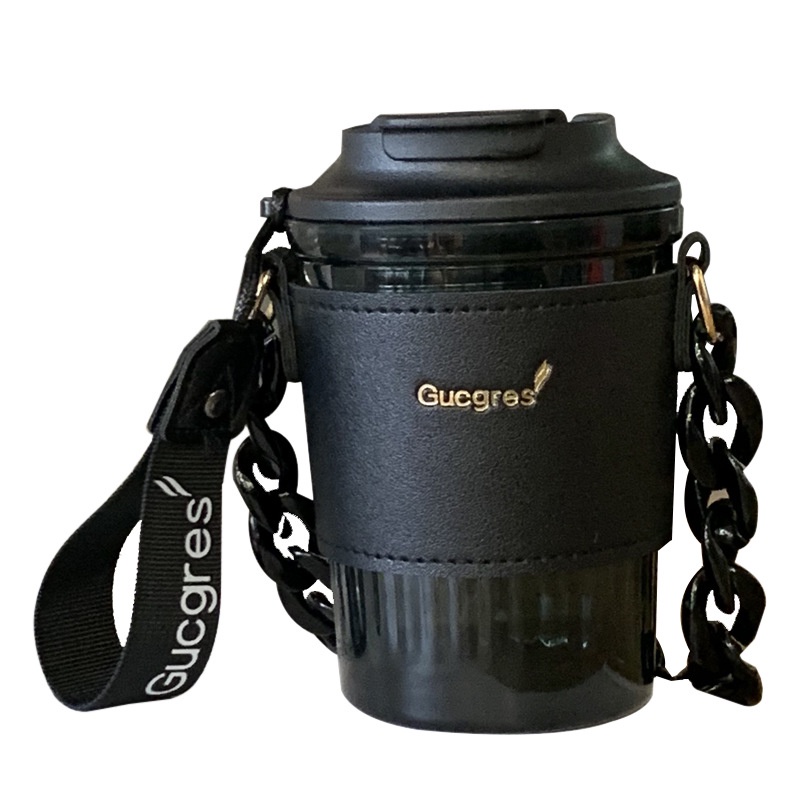 Cốc giữ nhiệt Gucgress có nắp và bao da đi kèm cute xỉu 420 ml