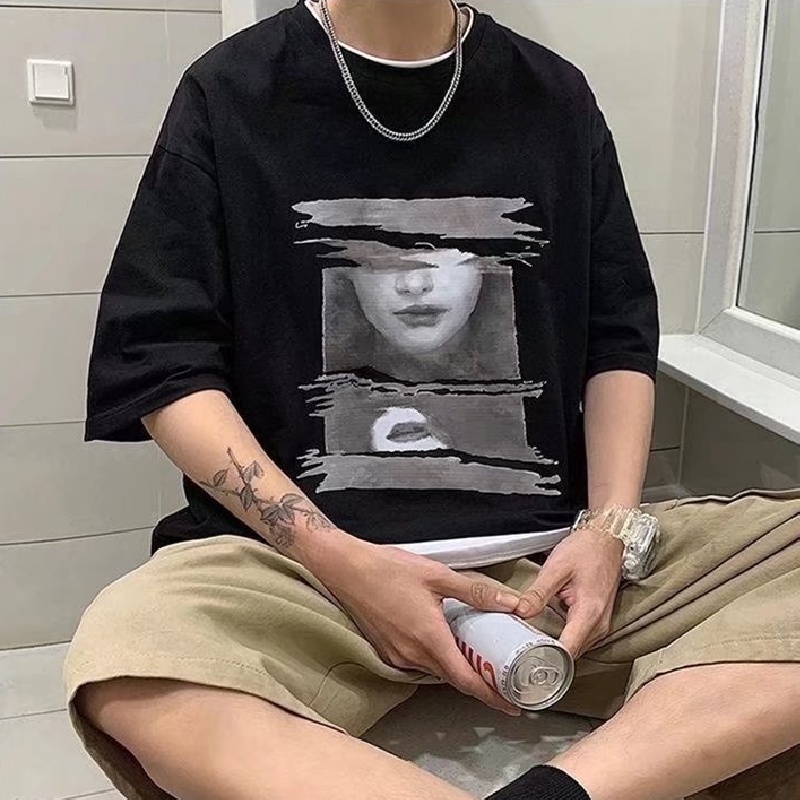 Áo Thun Tay Ngắn Dáng Rộng In Họa Tiết Hoạt Hình Phong Cách Hip Hop Đường Phố Hàn Quốc Thời Trang Cho Nam Và Nữ M-8XL