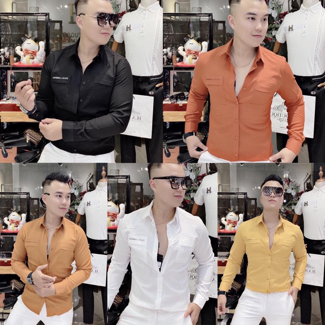 Áo somi đũi Nhật nam mẫu mới 2020 tay dài cổ bẻ có hai túi trước ngực thêu chữ | BigBuy360 - bigbuy360.vn