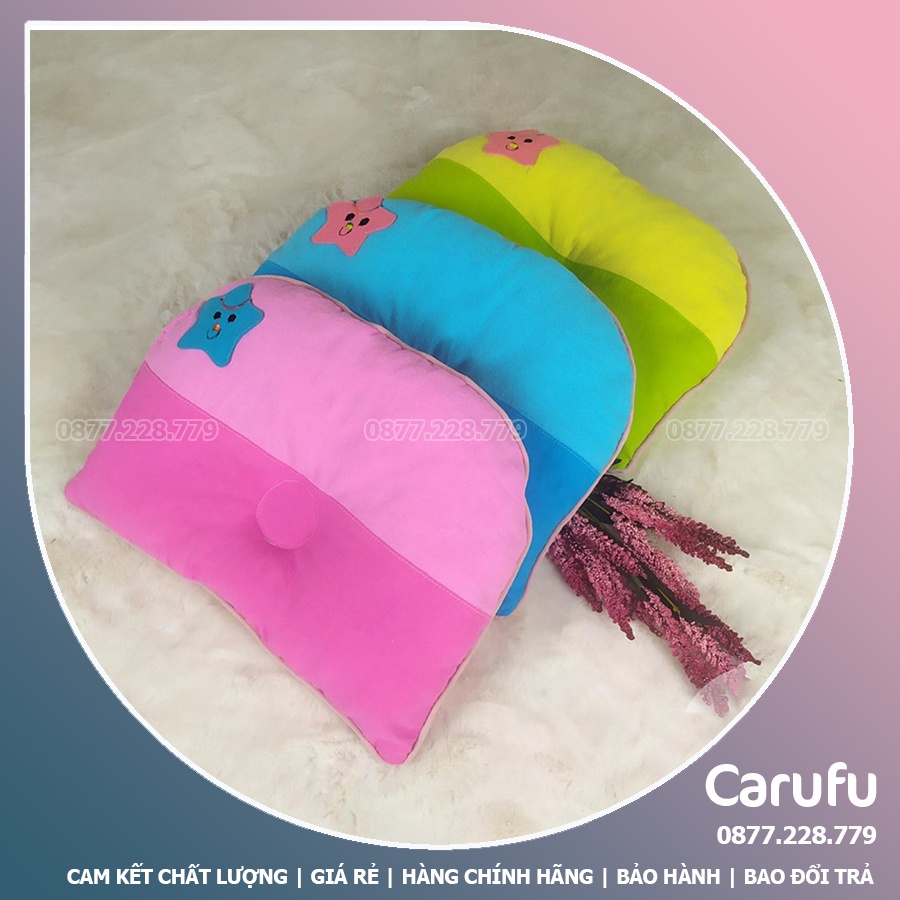 Bộ Nệm Gối cho bé sơ sinh CARUFU | Nệm + Gối Lõm + 2 Gối Ôm | Cotton Thắng Lợi và CARA siêu êm mát và giặt máy thoải mái