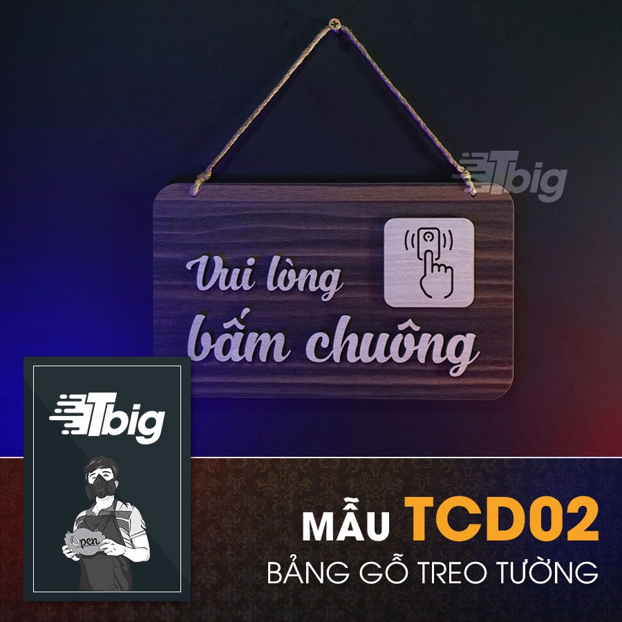 Bảng gỗ treo cửa vui lòng bấm chông mẫu TCD02