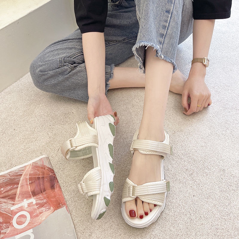 Giày Sandal Cao Gót Đế Dày Quai Dán Dày Dặn Phong Cách Hàn Quốc Thời Trang Mùa Hè 2023 Mới Cho Nữ