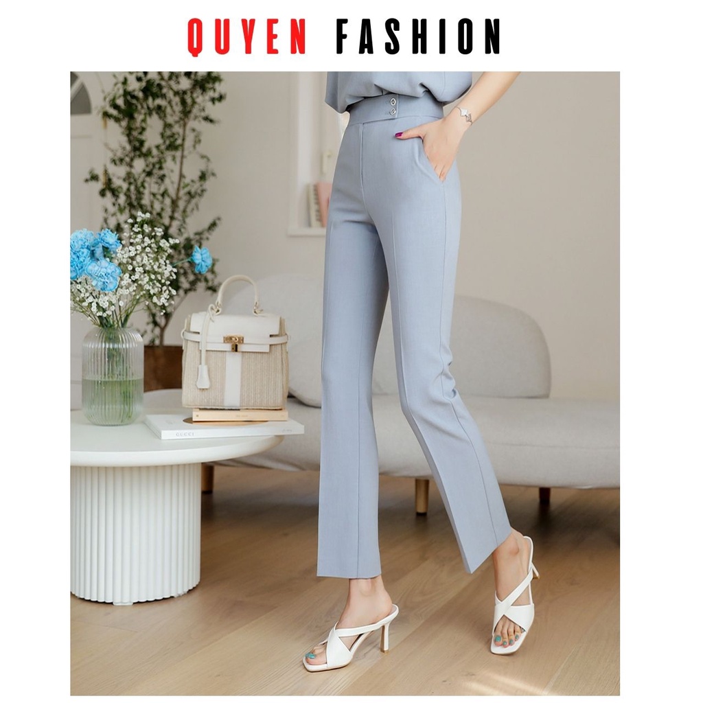Quần tây nữ công sở màu xanh Pastel kiểu dáng suông đứng thời trang thanh lịch KQ136