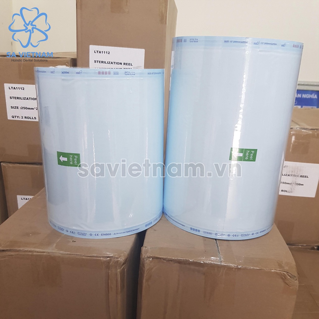 Cuộn túi hấp tiệt trùng y tế dạng dẹt 55mmx200m - Cuộn túi đóng gói vô trùng dụng cụ y tế, nha khoa  5.5cm x 200m