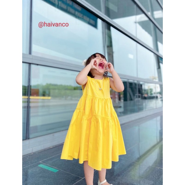 Đầm váy đi chơi xòe rộng bé gái vải mềm nhập haivanco màu tươi sáng mềm mại và thoáng mát đi học đi chơi đều đẹp