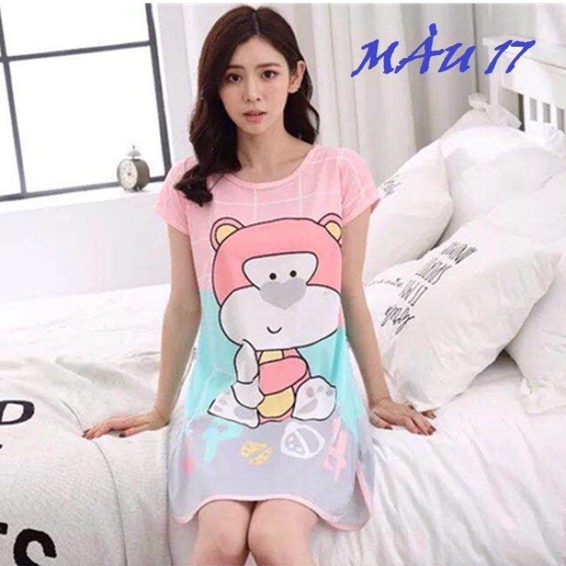 Đầm ngủ mặc hoạt hình đáng yêu , hình 2 mặt chất thun co giãn 4 chiều mịn mát thấm hút mồ hôi , ship hoả tốc 30’