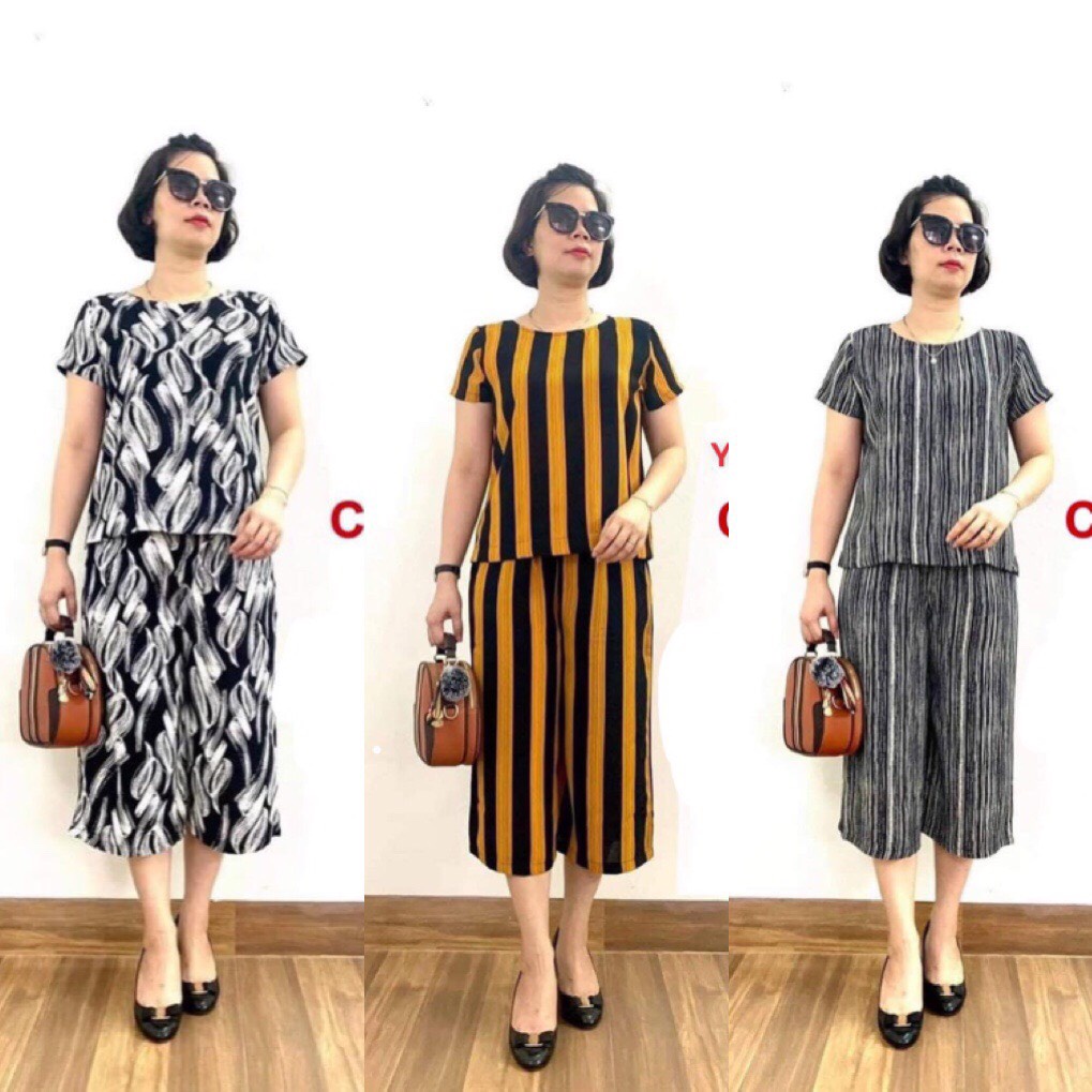 Đồ bộ  trung niên, Bộ Tay Ngắn Quần lửng Ống Sớ - chất lụa hàn châu cao cấp