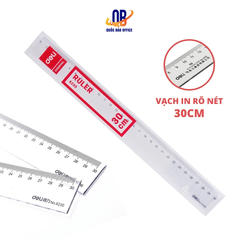 Thước kẻ 30cm Deli, trong suốt - 2 chiếc - E6230