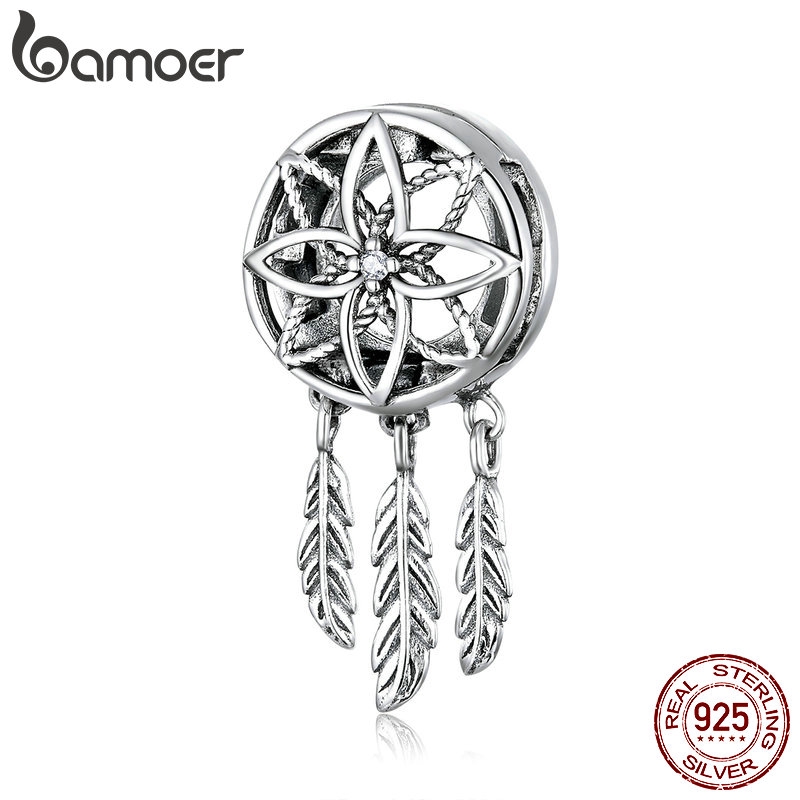 Hạt phụ kiện charm Bamoer chất liệu bạc 925 hình Dream Catcher trang trí vòng đeo tay