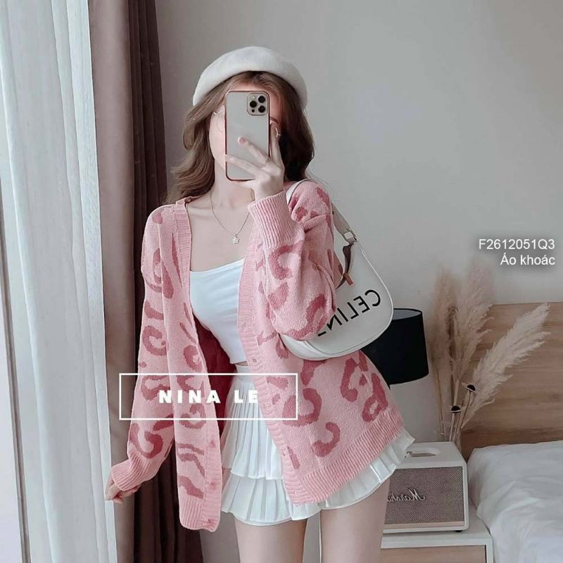 Áo khoác len cardigan họa tiết beo form rộng tay dài hàng Quảng Châu siêu xinh