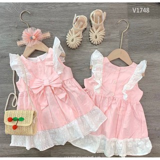 {SIÊU KHUYỄN MẠI} Váy cánh tiên màu hồng phối ren trắng xinh cho bé gái.Chất thô lụa mềm mại, mát min.size cho bé 10-2