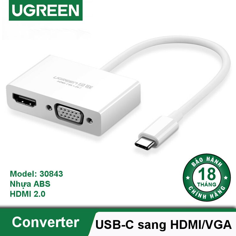 Cáp Chuyển USB Type-C to HDMI 4K và VGA Cao Cấp Ugreen 30843 MM123 Chính hãng