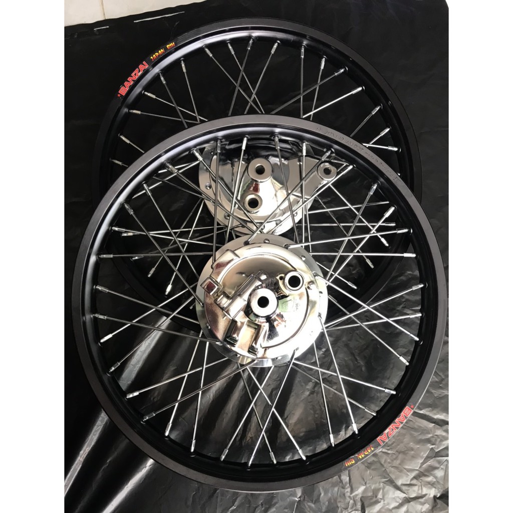 Bộ bánh đùm crom . căm crom osaki loại 1 và niềng nhôm banza thái lan màu đen kèm má crom dành cho wave và dream gắn như