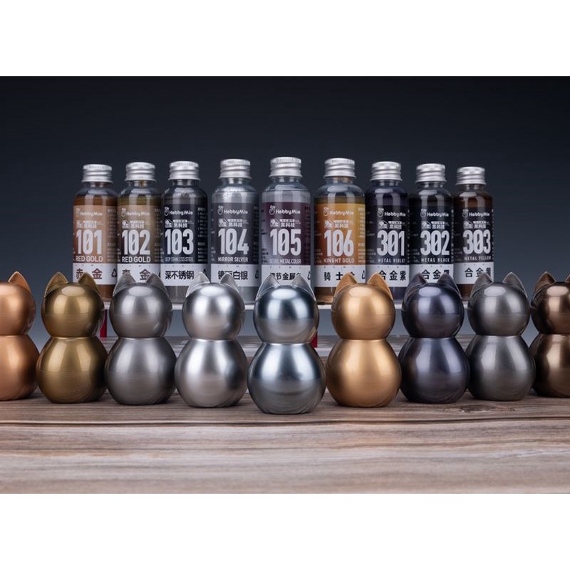 Hobby Mio: Sơn mô hình pha sẵn màu Kim loại 50ml tặng kèm nắp vặn triết sơn