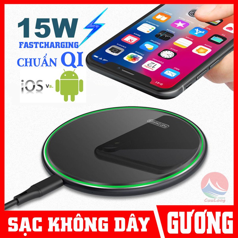 Sạc Nhan Không Dây 15W Gương, Mặt Gương Chuẩn QI An Toàn, sạc không dây cho điện thoại IPHONE SAMSUNG