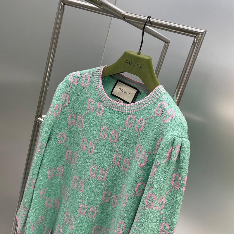 Đầm len dài tay dáng suông thương hiệu Gucci GC/GG cao cấp có túi chất len mềm mại