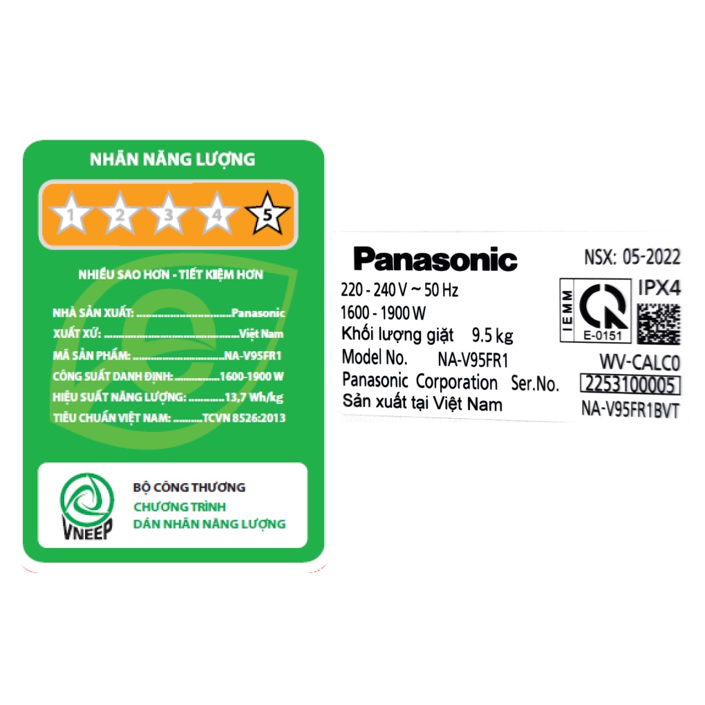 Máy giặt Panasonic Inverter 9.5 Kg NA-V95FR1BVT