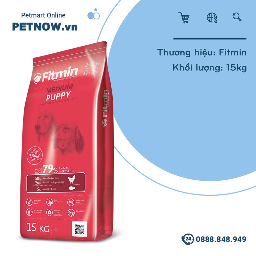 Thức ăn chó FITMIN Medium Puppy 15kg - chó con giống vừa