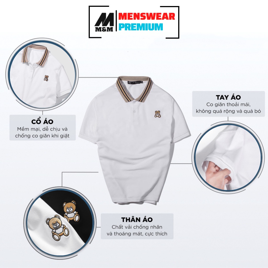 Áo Phông Hàng Hiệu M&amp;M MamModel Áo Thun Nam Cao Cấp Cổ Bẻ, Tay Ngắn, In Họa Tiết, Vải Cotton Xuất Xịn HC60