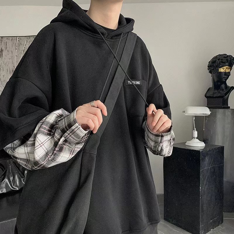 Áo hoodie Giả Hai Lớp Tay Dài Phong Cách Hong Kong Thời Trang Cho Nam Và Nữ áo hoodie nỉ from rộng hoodie basic dài tay simple áo hoodie unisex fashion áo hoodie nam nữ  Hàn Quốc áo hoodie form rộng