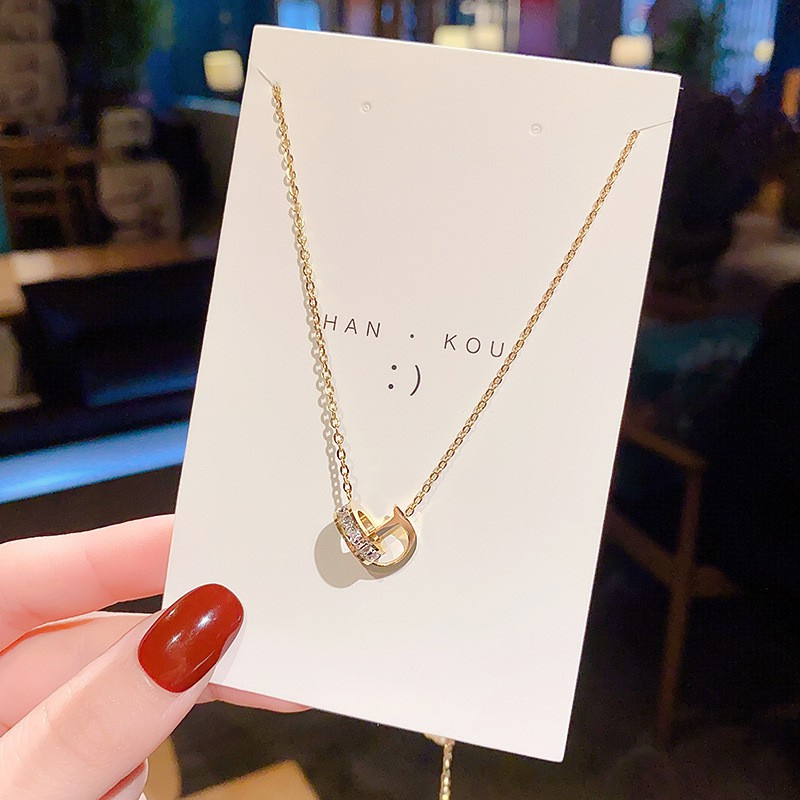 Vòng cổ thép titan mặt hình chữ D đơn giản thời trang cho nữ