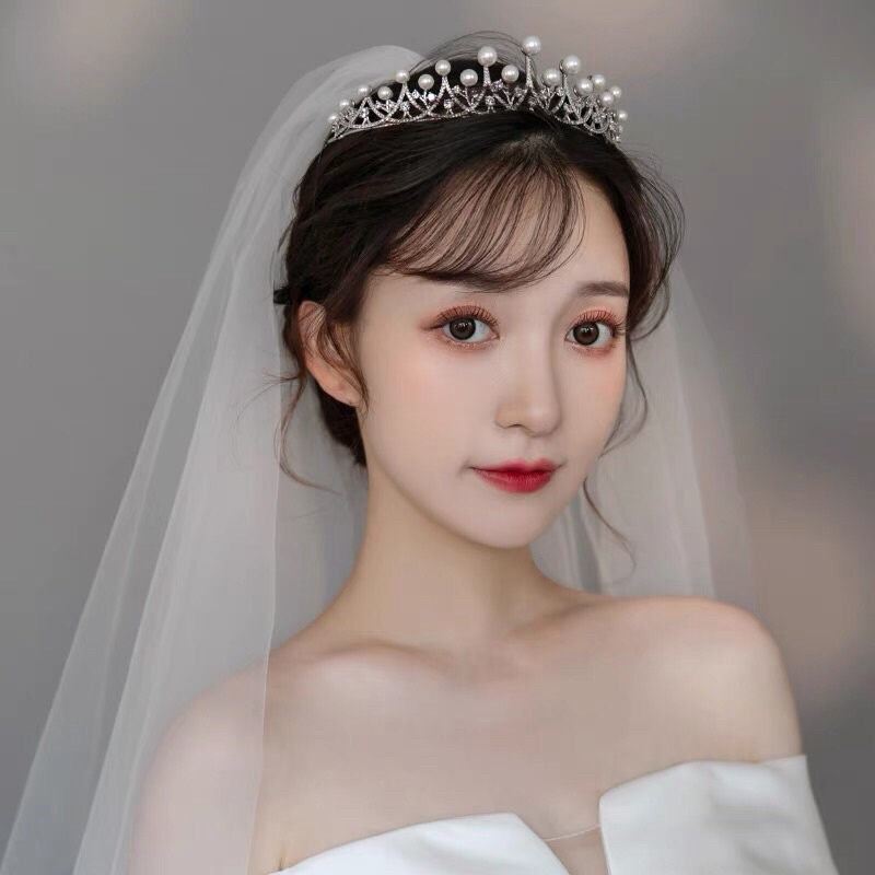Vương Miện Cô Dâu đính hạt trai màu trắng