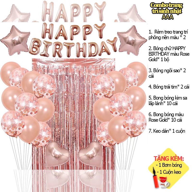 Set Trang Trí Sinh Nhật Bóng Chữ HAPPY BIRTHDAY Cho Bé Trai, Bé Gái, Người Lớn