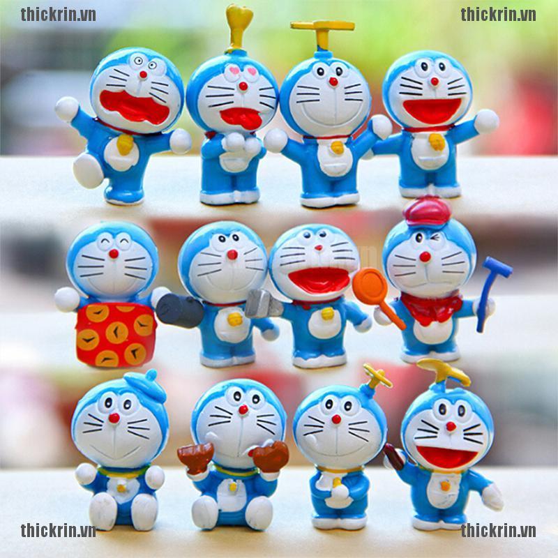 <Hot~new>12Pcs cartoon treasure chest Doraemon action figure toys for kids gift