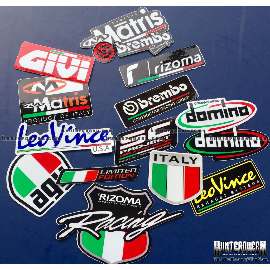 Bộ 15 logo sắc màu cờ Ý, decal dán xe máy, nón bảo hiểm... Sticker chống nước, bền màu. Hình dán đẹp
