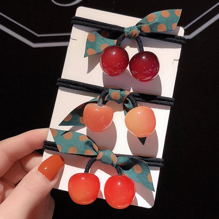 Dây buộc tóc nữ Cherry - Set 3 dây cột tóc dễ thương, bền đẹp - NASI Store
